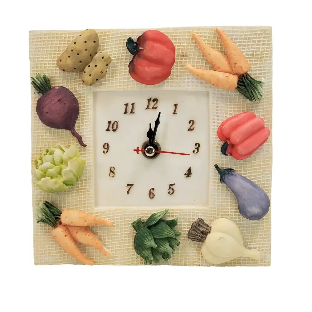 New Kitchen Clock School Office Home Vegetables Shabby Chic Decor Square